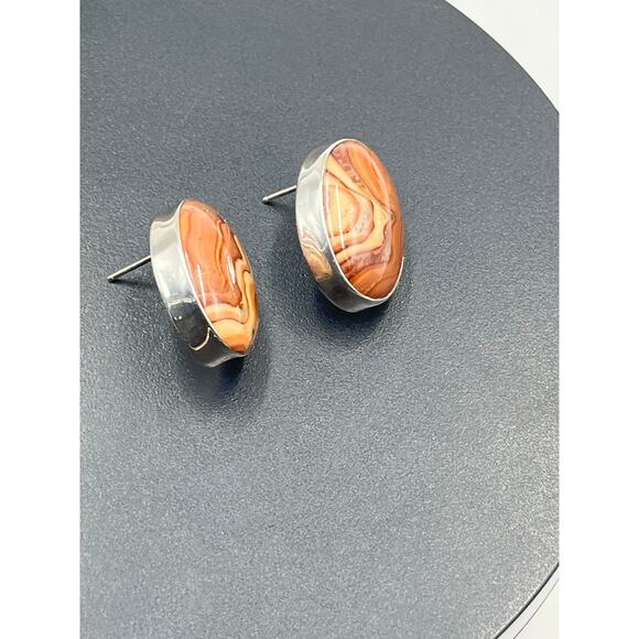 Silver Creations Gundi Vintage Sterling Silver Banded Agate Oval Pierced Earring - Picture 7 of 12